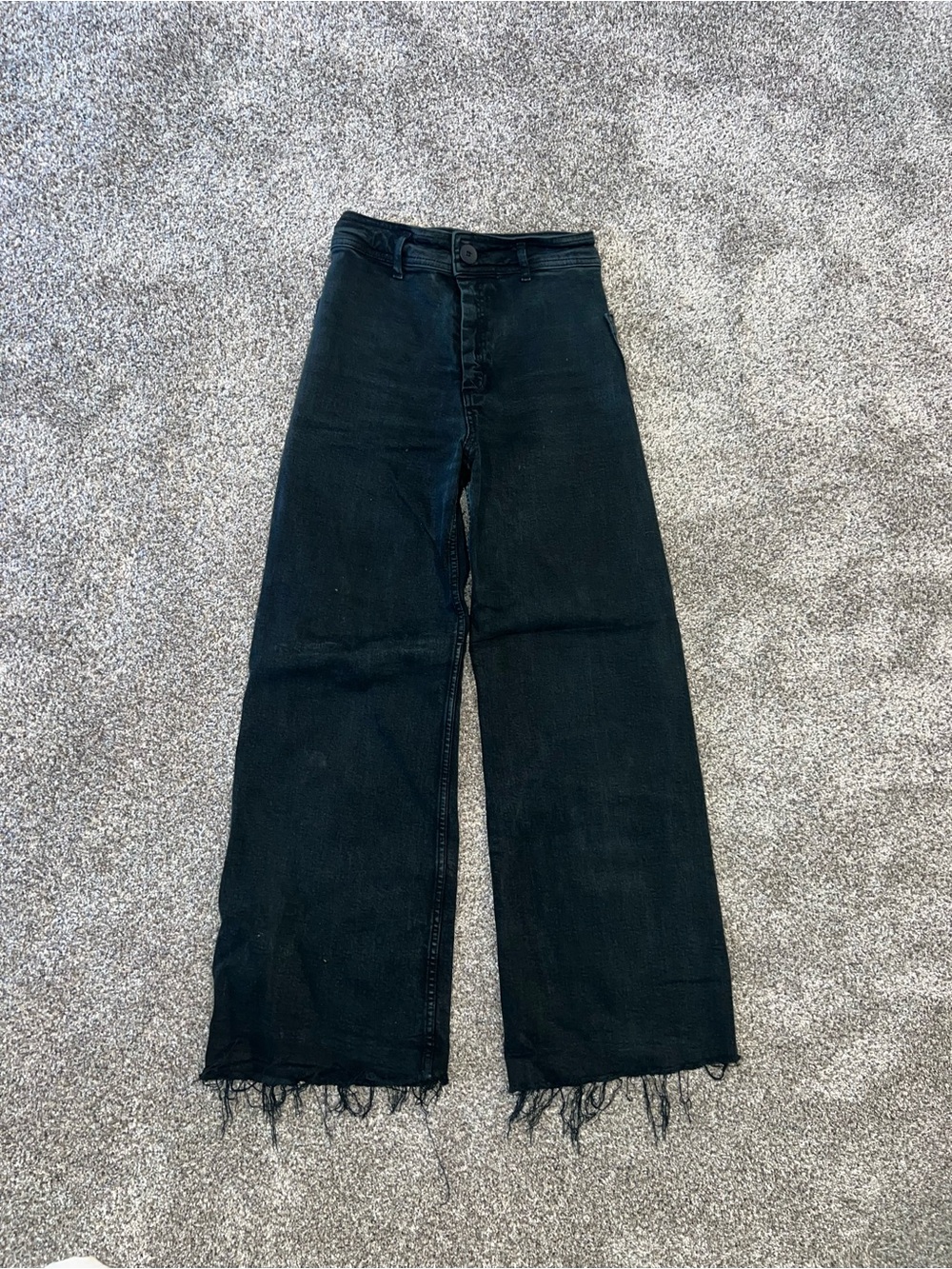 Zara Black High-Rise Wide Leg Jeans with Raw Hem